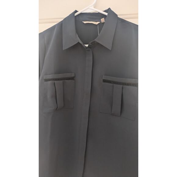 Soft Surroundings NWT Black Flowy Button Down Shirt, PM, Sheer Lager, Classic - Picture 2 of 9